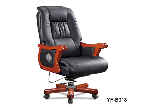 Wholesale Executive office chair with wood armrest and base, gas-lift, PU caster(YF-B018)