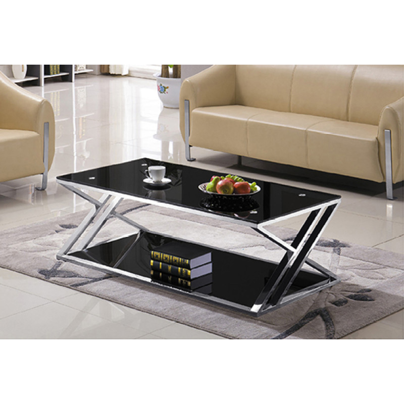 Yingfung Tea Table with stainless steel frame and 10mm tempered glass (YF-17079T)