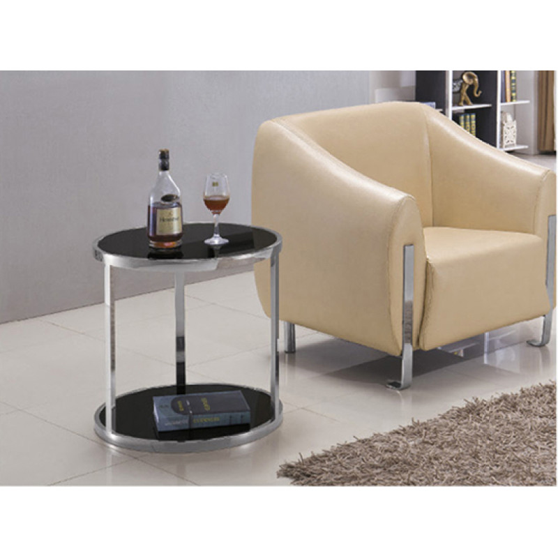 Yingfung Oval Tea Table with stainless steel frame and 8mm tempered glass,black powder coated (YF-17085T)