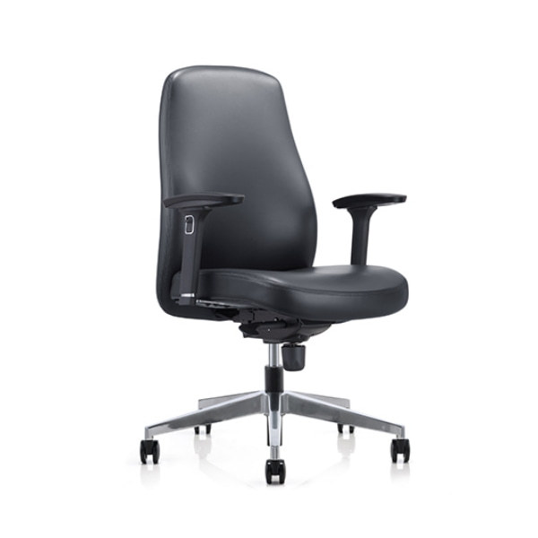 Mid-back PU Leather Office Executive Chair with Height Adjustable Armrest and Aluminum Base
