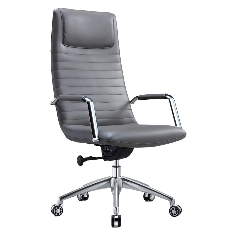 High Back PU Leather Office Chair with metal armrests and aluminum base