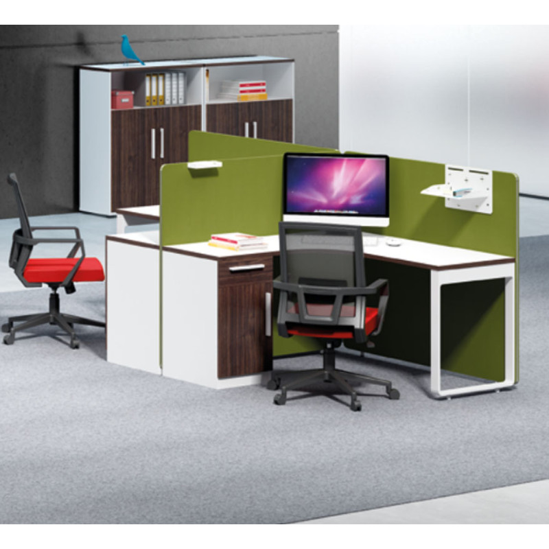 2-person office screen workstation with file cabinet (H1-P0214-2)