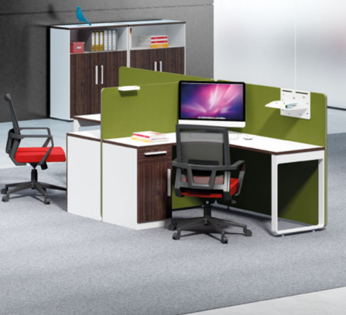 2-person office screen workstation with file cabinet (H1-P0214-2)