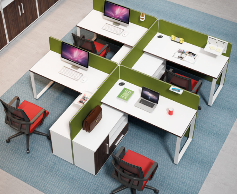 4-person office screen workstation with file cabinet and drawer,made of melamine board(H1-P0314-4)
