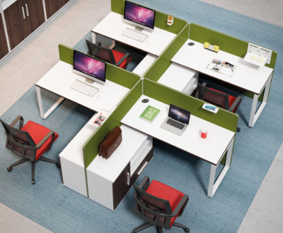 4-person office screen workstation with file cabinet(H1-P0314-4)