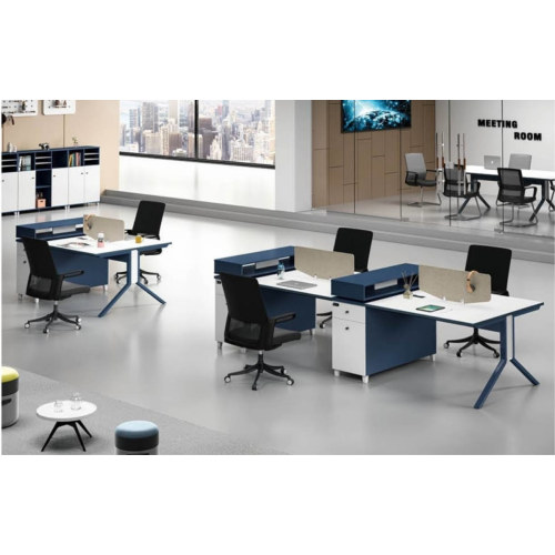 4-Person Office Screen Workstation Staff Table With File Cabinet ( MS-56W3212)