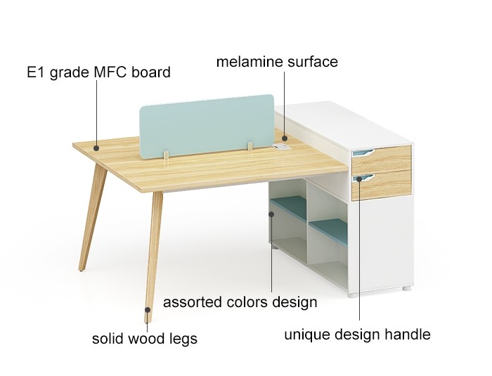 2-Person Office Screen Workstation Office Desk With File Cabinet(YM-05W1512)