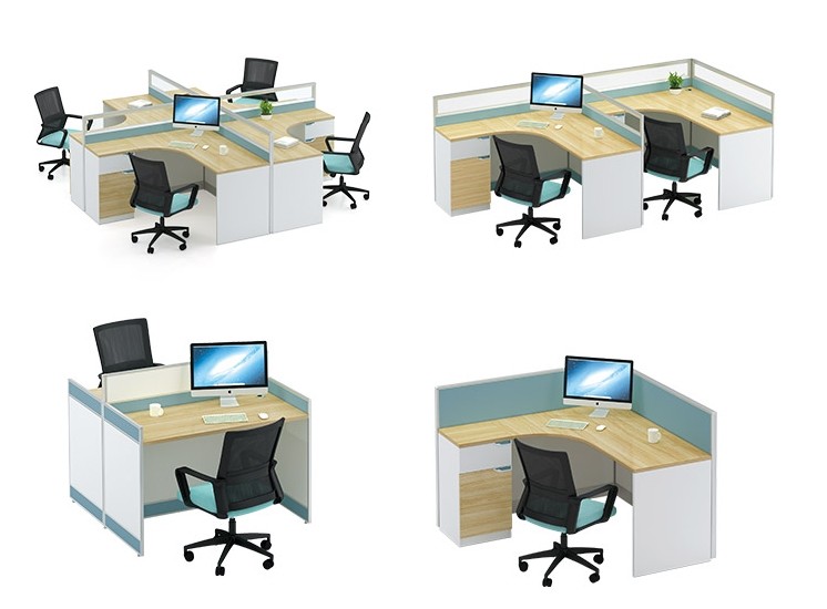 4-Person Office Screen Workstation Staff Table With File Cabinet ( KW-40BC2828)