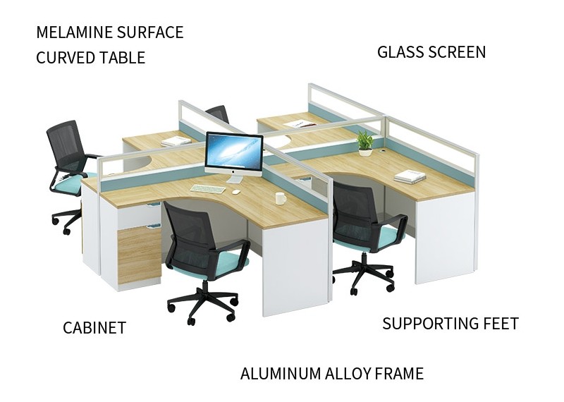 4-Person Office Screen Workstation Staff Table With File Cabinet ( KW-40BC2828)