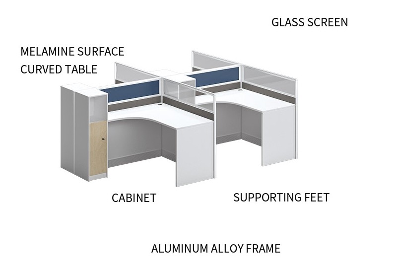 4-Person Office Screen Workstation Staff Table With File Cabinet (KW-30W2828)