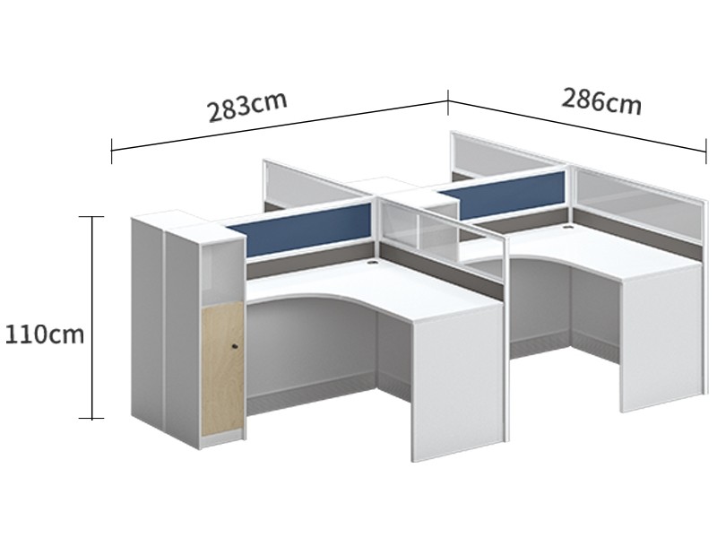 4-Person Office Screen Workstation Staff Table With File Cabinet (KW-30W2828)