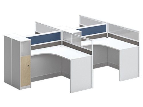 4-Person Office Screen Workstation Staff Table With File Cabinet (KW-30W2828)