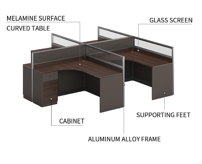 4-Person Office Screen Workstation Staff Table With File Cabinet (KW-31W2828)