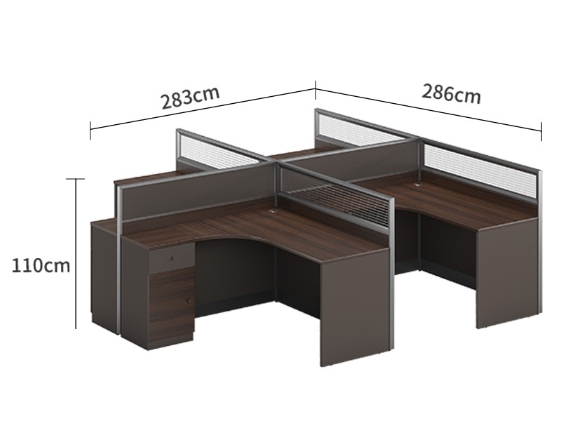 4-Person Office Screen Workstation Staff Table With File Cabinet (KW-31W2828)