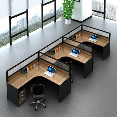 3-Person Office Workstation with File Cabinet - Suitable for Office Environments