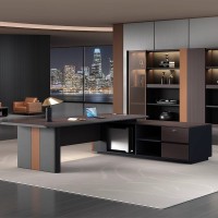 Wholesale Professional Executive Office Desk | Premium L-Shaped Manager Desk with Storage Cabinet and Power Outlets