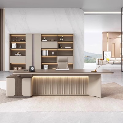 Modern Luxury Executive Office Desk | Right and Left Cabinets Interchangeable | Custom Office Furniture