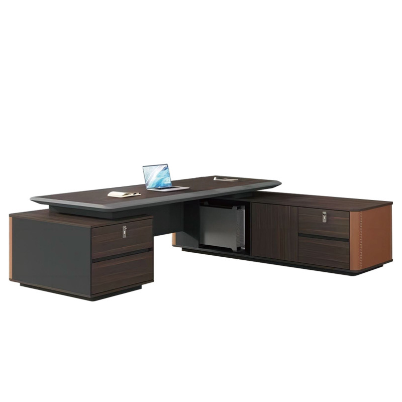 L-Shaped Executive Desk | Project Dark Walnut Boss Desk for Executive Offices | Bulk Custom Office Furniture