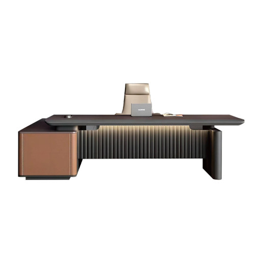 Modern L-Shaped Executive Desk | CEO Office Desk with Side Cabinet & LED Lighting | Customizable for Projects