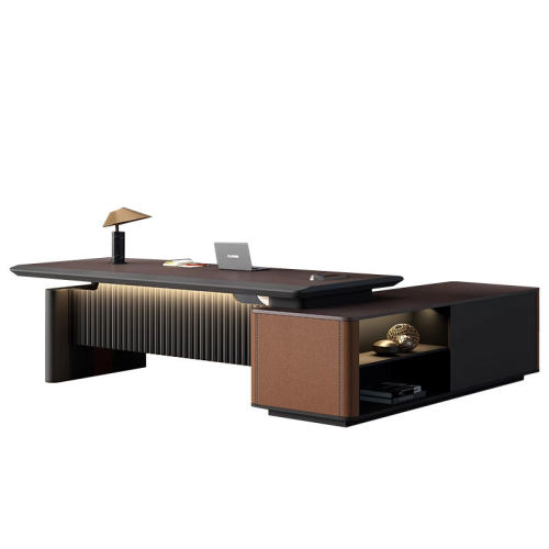 Modern L-Shaped Executive Desk | CEO Office Desk with Side Cabinet & LED Lighting | Customizable for Projects