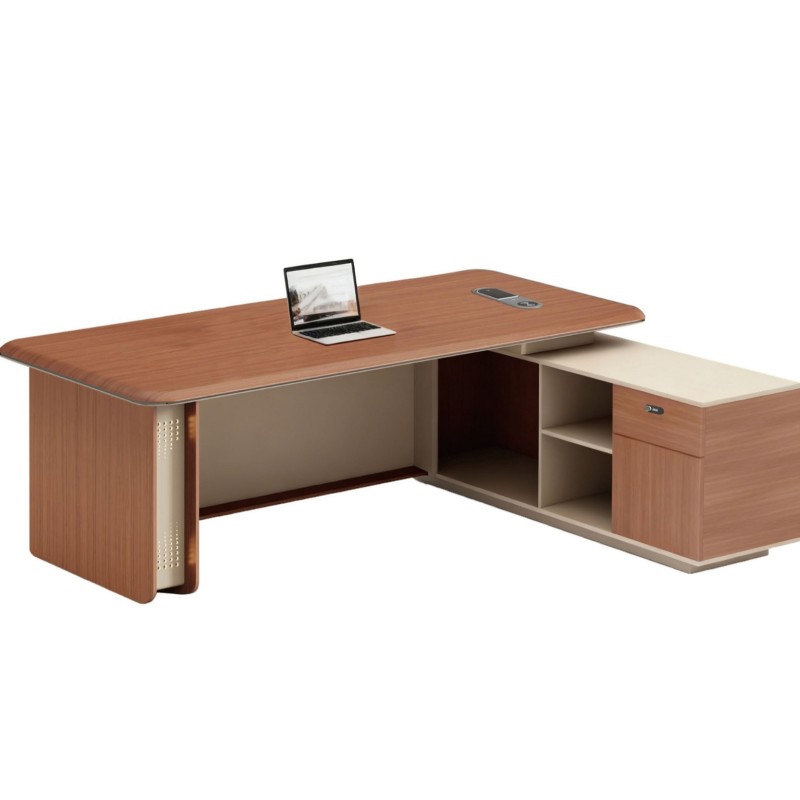 Modern L-Shape Executive Office Desk with Built-in Power & Storage for Corporate Fit-outs