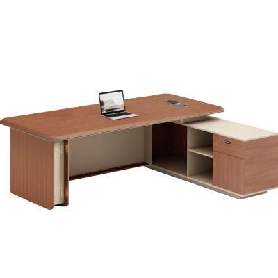 Modern L-Shape Executive Office Desk with Built-in Power & Storage for Corporate Fit-outs