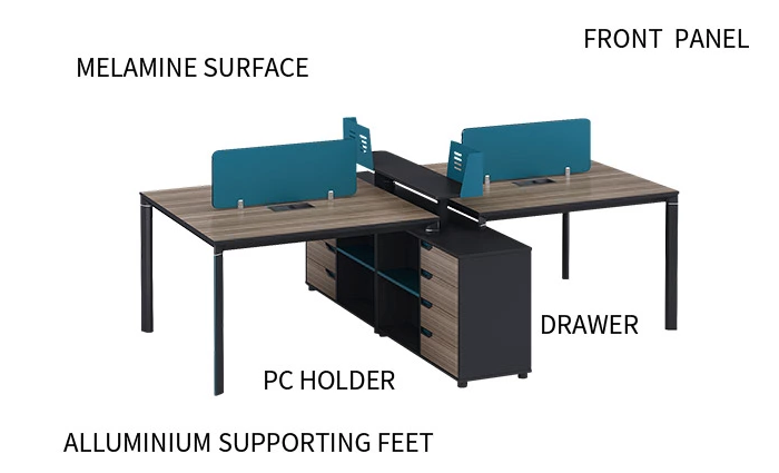 4-Person Office Screen Workstation With File Cabinet(LT-04W2620)