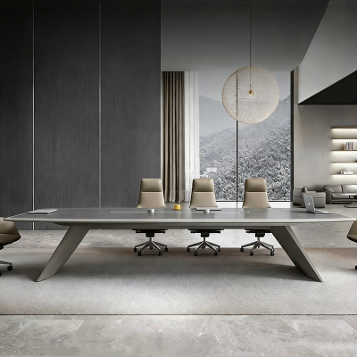 Gray Conference Table With Stainless Steel Metal Leg For Boardroom Office Use | Professional Office Furniture Supplier