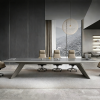 Gray Conference Table With Stainless Steel Metal Leg For Boardroom Office Use | Professional Office Furniture Supplier