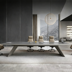 Gray Conference Table With Stainless Steel Metal Leg For Boardroom Office Use | Professional Office Furniture Supplier