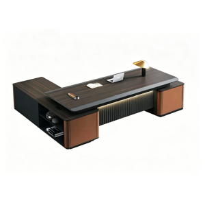 L-Shaped Executive Desk | Project Dark Walnut Boss Desk for Executive Offices | Bulk Custom Office Furniture