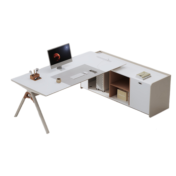 Modern Executive Office Desk with Side Cabinet | Customizable for Bulk Commercial Projects