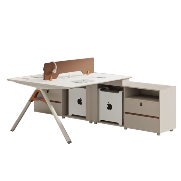 2-Person Task Workstation | Privacy Partition, Built-in Storage | E1 Wood | Open Office | Bulk Project OEM