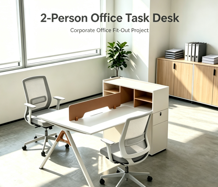 2-Person Office Task Desk | Ideal Modular Workstation for Corporate Office Fit-Out Projects