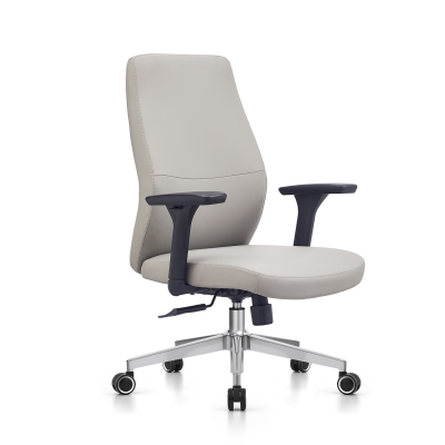 Gray Leather Task Chair | Ergonomic Swivel Chair for Commercial Office Projects