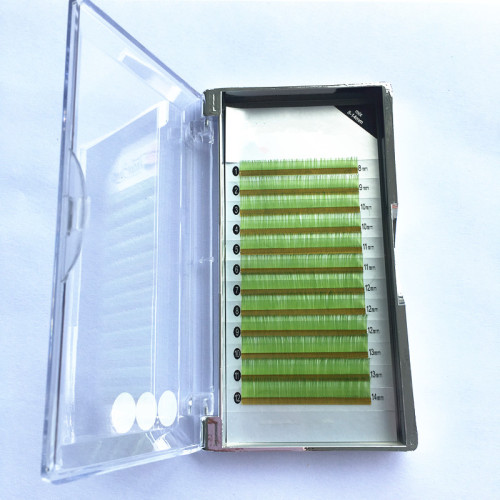 China factory green eyelashes extension colour professional private label with packaging box