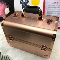 Fashion rose gold aluminum alloy double open multi-layer traveling make up case