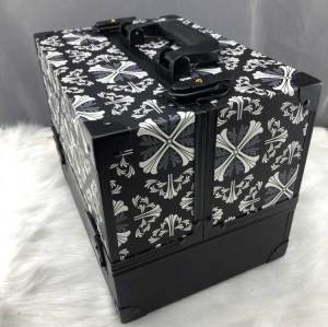 黑色装饰图案彩妆铝化妆品盒，铝框美容化妆品盒，旅行美容盒化妆