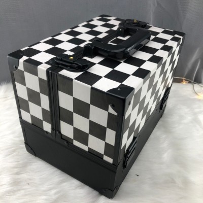 Black and white case grain make-up aluminum cosmetics box Travel beauty box makeup frame beauty cosmetic box
