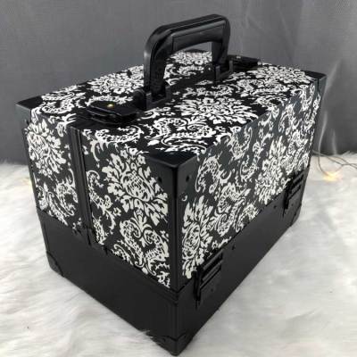 2019 new style Black and white pattern PU make-up aluminum cosmetics case Travel beauty case makeup case
