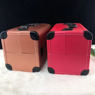 PU leather Aluminum Carrying make-up Case Lockable Cosmetics Make-up Beauty box travel