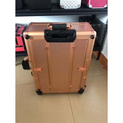 A high grade product portable push-pull aluminum alloy make-up box luggage with lamp with sound to makeup artist