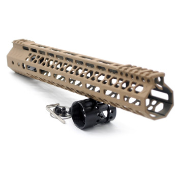 Trirock NSR style TAN/FDE 13.5 inches M-LOK free float AR15 handguard mlok bevel edge fits .223/5.56 rifles with steel barrel nut
