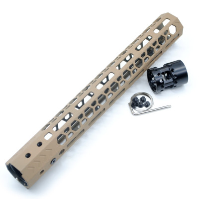 Trirock NSR style TAN/FDE 10 inches M-LOK free float AR15 handguard mlok bevel edge fits .223/5.56 rifles with steel barrel nut
