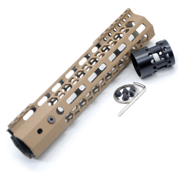 Trirock NSR style TAN/FDE 9 inches M-LOK free float AR15 handguard mlok bevel edge fits .223/5.56 rifles with steel barrel nut