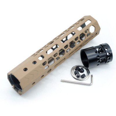 Trirock NSR style TAN/FDE 7 inches M-LOK free float AR15 handguard mlok bevel edge fits .223/5.56 rifles with steel barrel nut