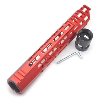 Trirock New Clamp style 10 inch red M-LOK free float AR15 M16 M4 rifle handguard with a curve slant cut nose fit .223/5.56 rifles