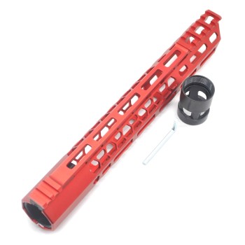Trirock New Clamp style 12 inches red M-LOK free float AR15 M16 M4 rifle handguard with a curve slant cut nose fit .223/5.56 rifles