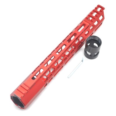 Trirock New Clamp style 12 inches red M-LOK free float AR15 M16 M4 rifle handguard with a curve slant cut nose fit .223/5.56 rifles