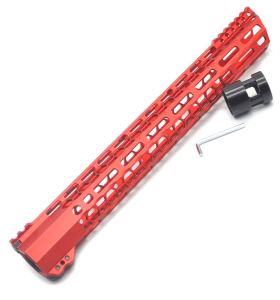 New Clamp style 15 inches red M-LOK free float AR15 M16 M4 rifle handguard with a curve slant cut nose fit .223/5.56 rifles